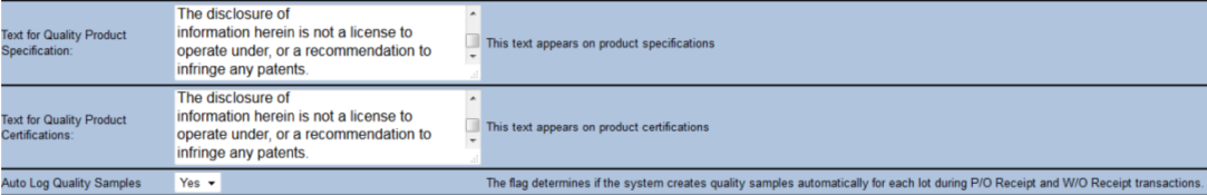 QA Config screen