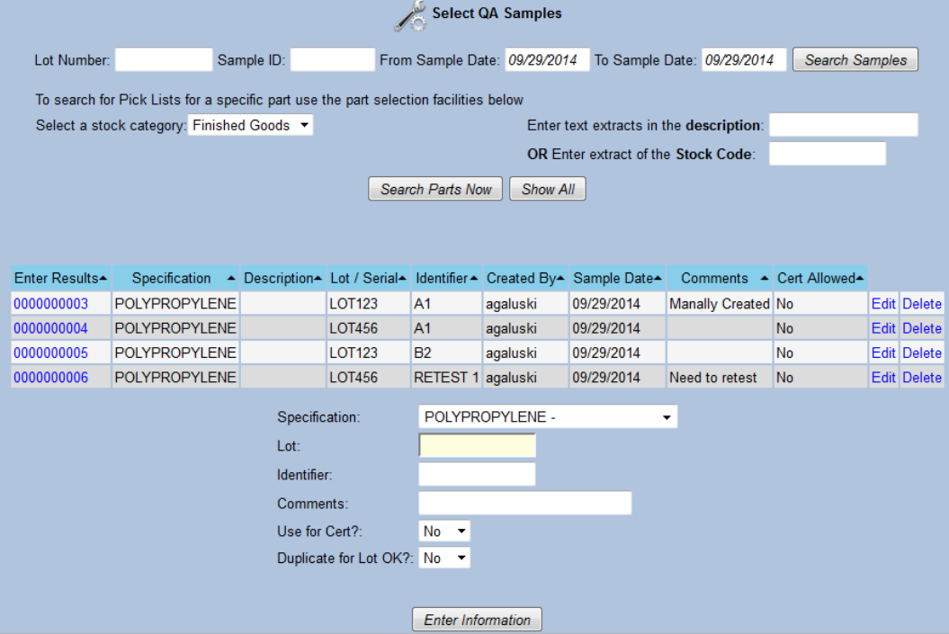 QA log sample results